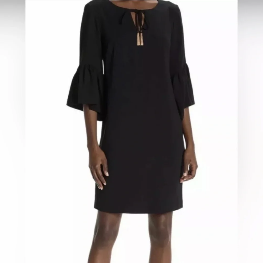 🎉HP🎉New! Trina Turk Scoop Neck Bell Sleeve Baroque Dress Black Size S✨ - Picture 3 of 14